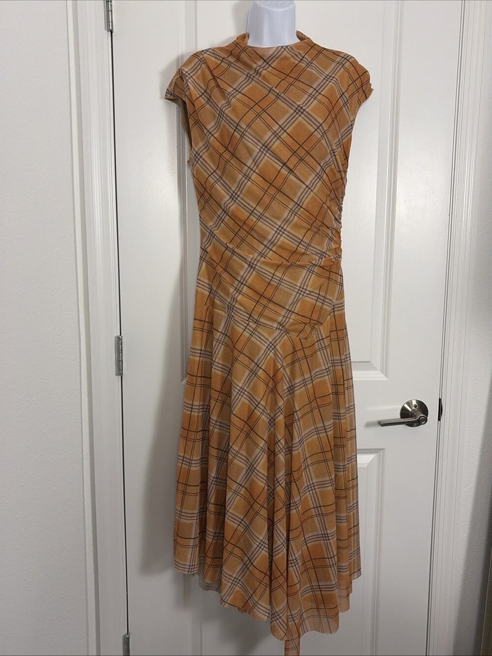 Women Unbranded Boatneck Lagenlook Preppy Plaid MIDI Dress Size Lg